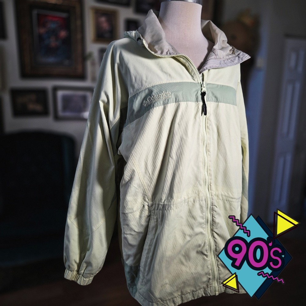 Columbia Windbreaker Jacket Vintage 90s Womens Large Yellow Hooded Sportswear‎